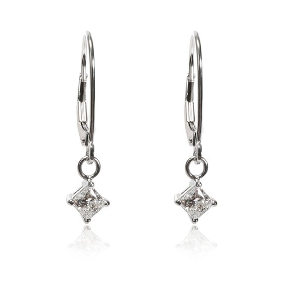 Blue Nile Princess Diamond Dangle Earrings in 14K Gold GIA Certified E SI 0.60CT - Picture 1 of 3
